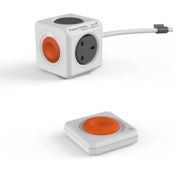 Allocacoc PowerCube Extended Remote Set 4 Power Outlets with 1.5m Cable UK, White/Gray
