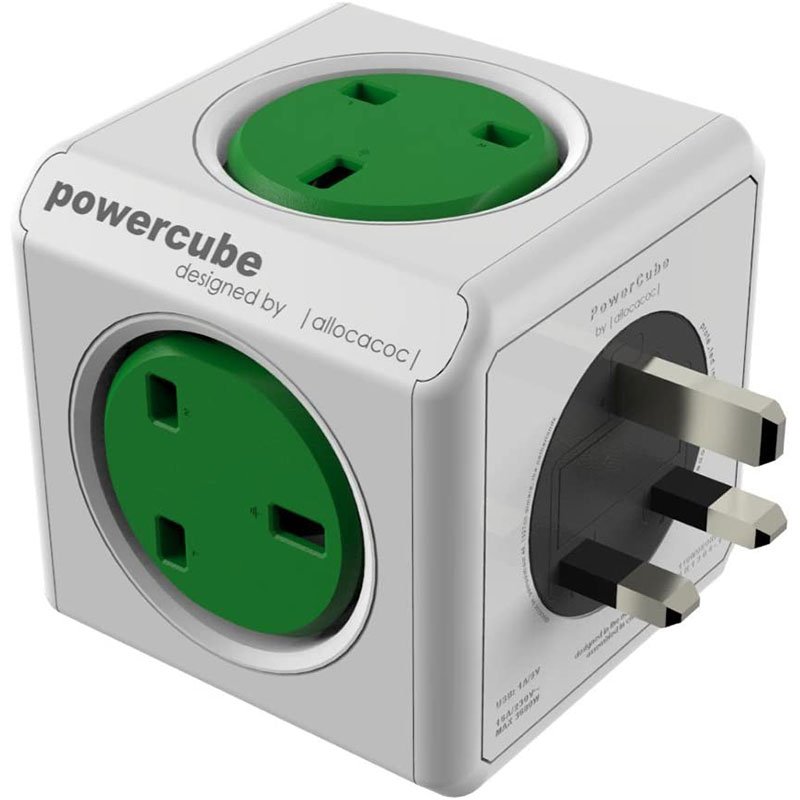 Allocacoc PowerCube Original 5 Power Outlets UK - Green