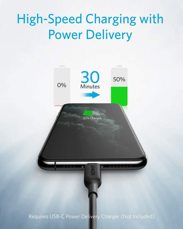 Anker PowerLine III USB-C to Lightning Cable (0.9m/3ft) - Black - Image 2
