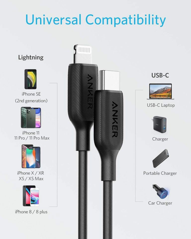 Anker PowerLine III USB-C to Lightning Cable (0.9m/3ft) - Black - Image 6