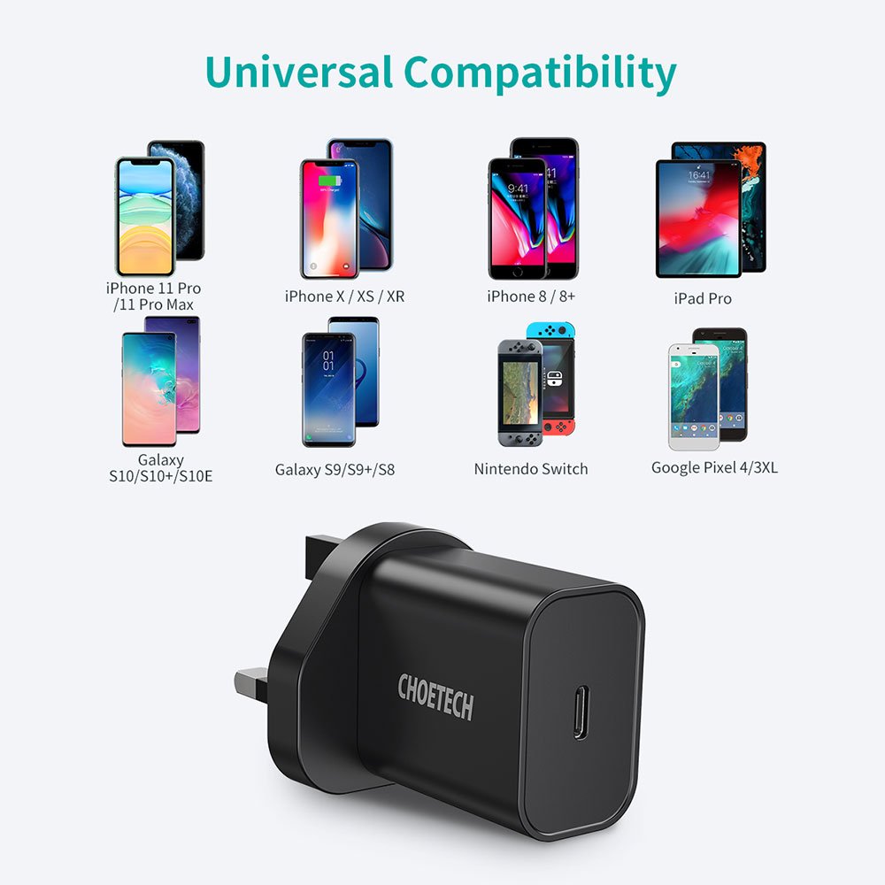 CHOETECH 18W USB-C PD Charger - Black - Image 3