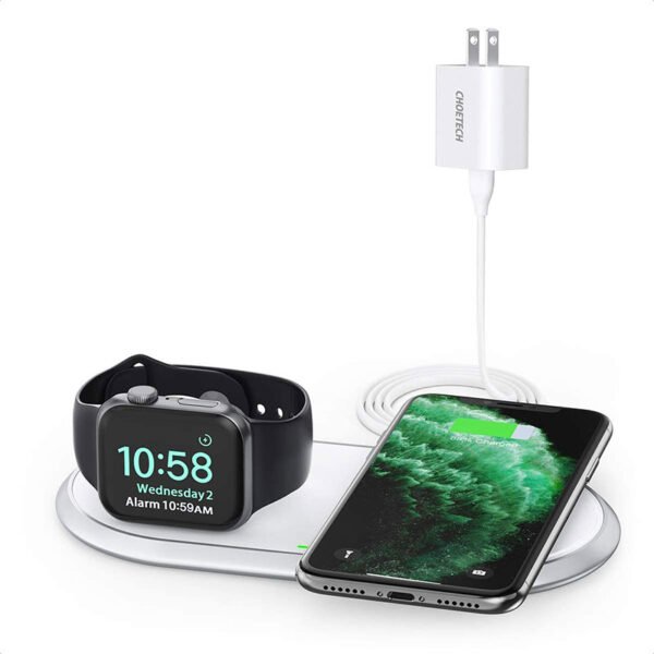 CHOETECH 2 in 1 Fast Wireless Charging Pad, White