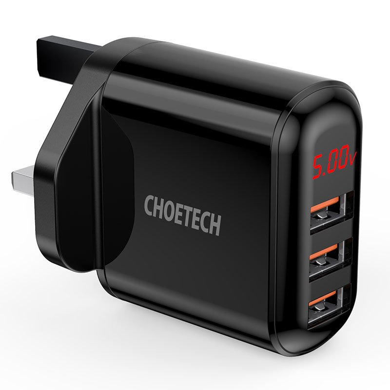 CHOETECH 3-Port USB Wall Charger with Digital Display Q5009 - Black