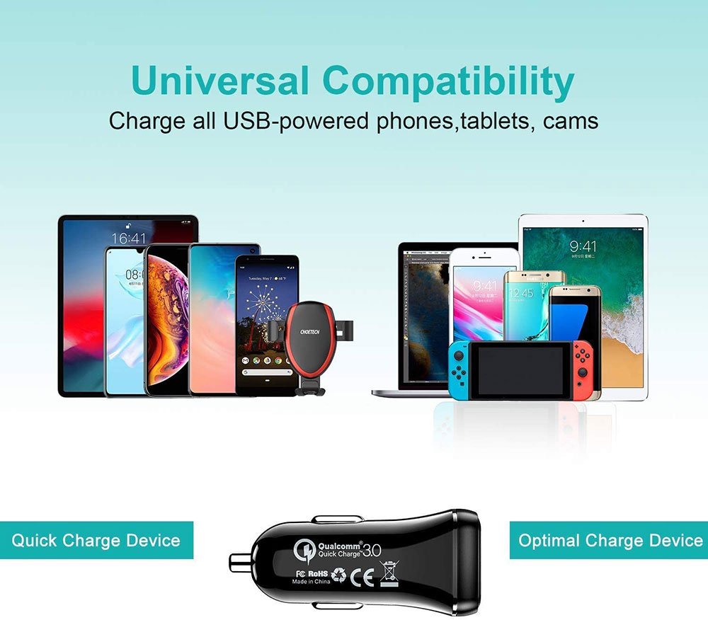 CHOETECH 36W Fast Car Charger - Black - Image 6