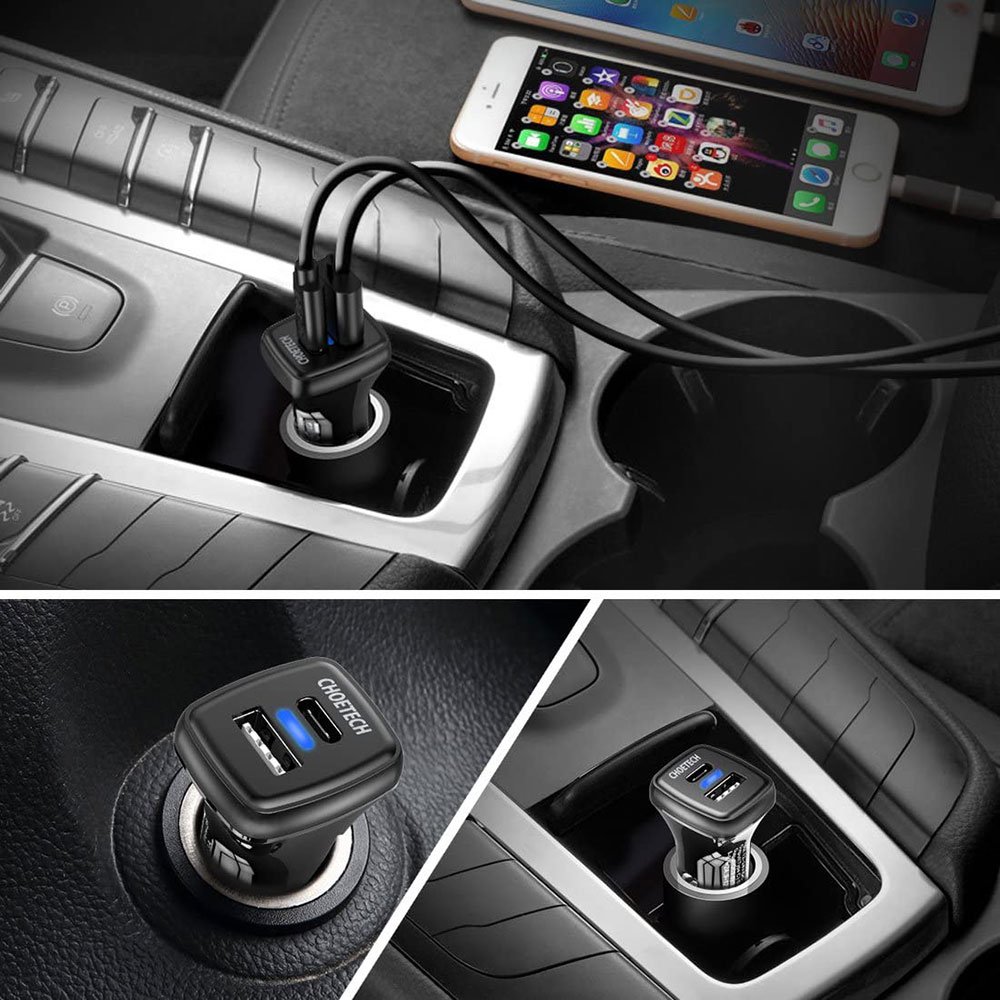 CHOETECH 36W Fast Car Charger - Black - Image 5