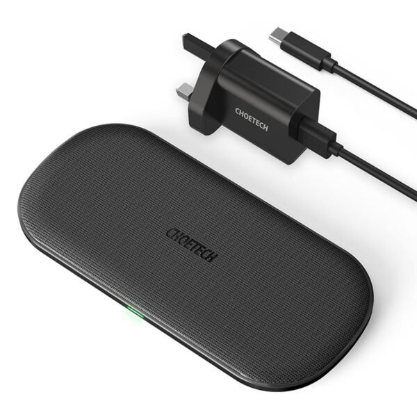 CHOETECH 5-Coil Dual Fast Wireless Charger Pad, Black