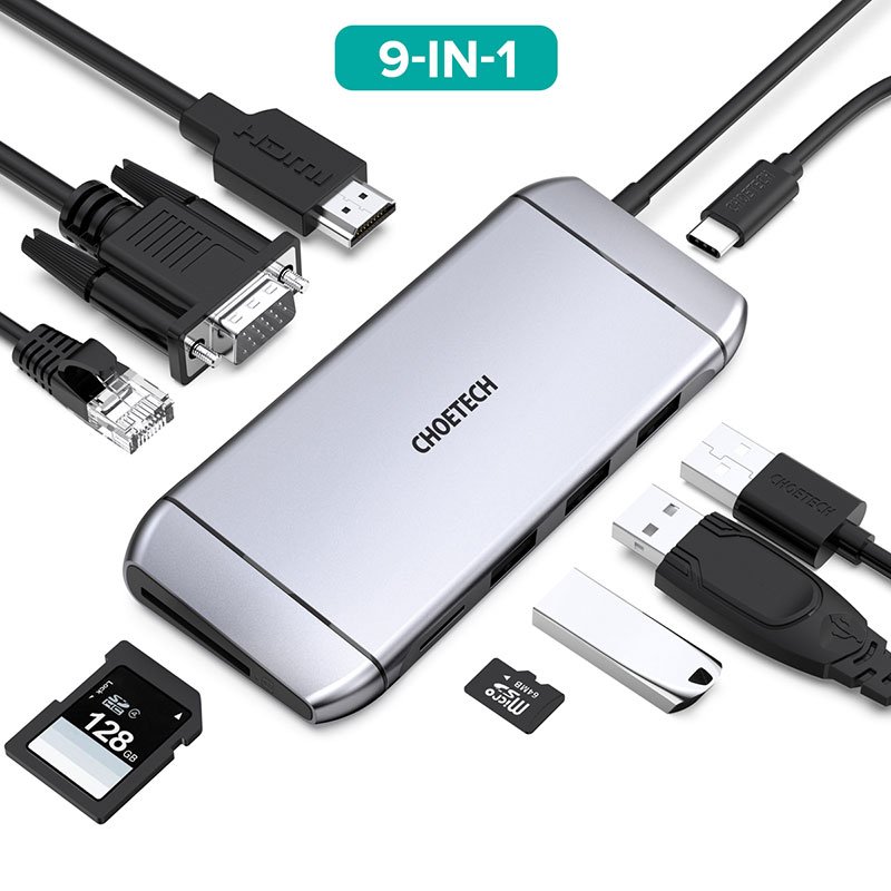 CHOETECH USB Type-C Hub 9 In 1 PD100W 4K HDMI Adapter