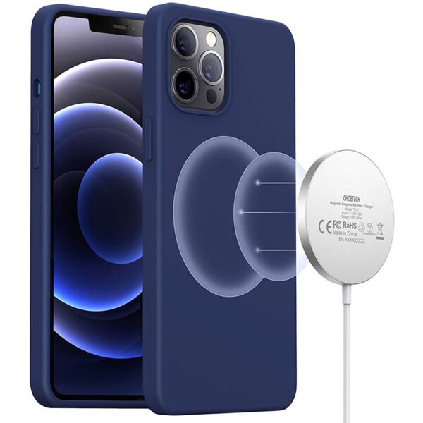CHOETECH Magnetic Protection Silicone Phone Case for iPhone 12/iPhone 12 Pro 6.1-Inch PC0095, Midnight Blue