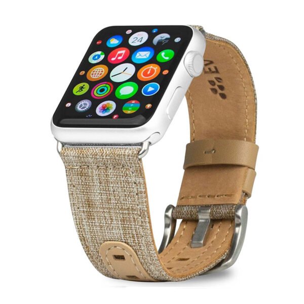 Evutec Apple Watch Leather Strap Hand Stitched 38mm & 40mm, Tweed/Tan