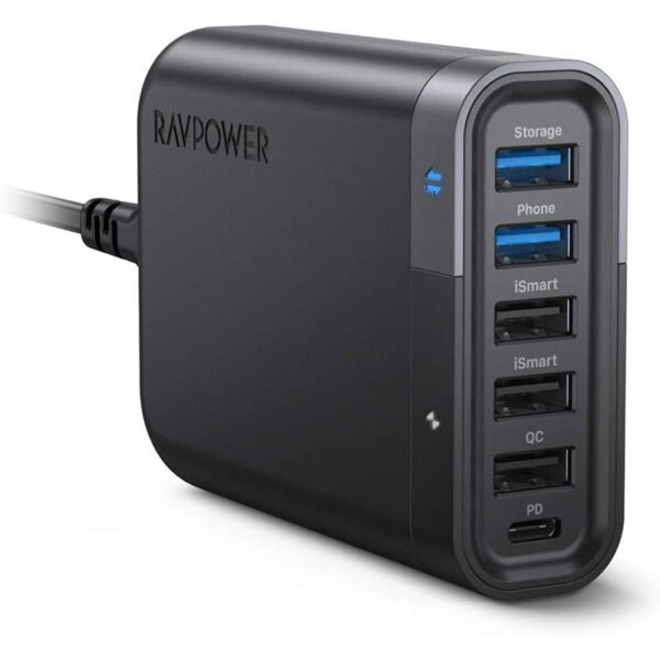 RAVPower 6-Port USB Charger Filehub UK RP-UM002, Black