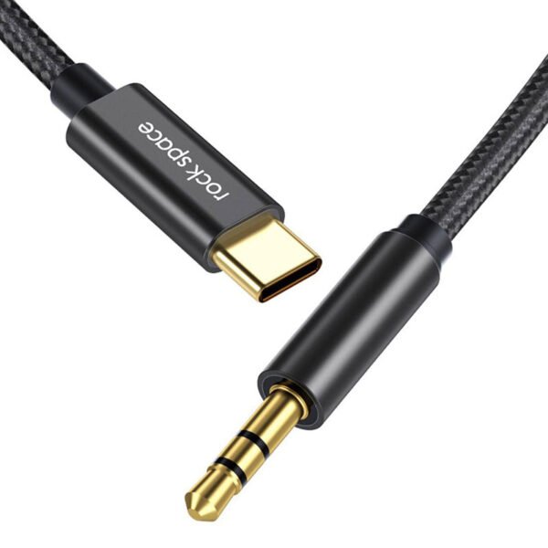 ROCK SPACE CA10 Type-C to 3.5mm AUX Audio Cable 100cm, Black