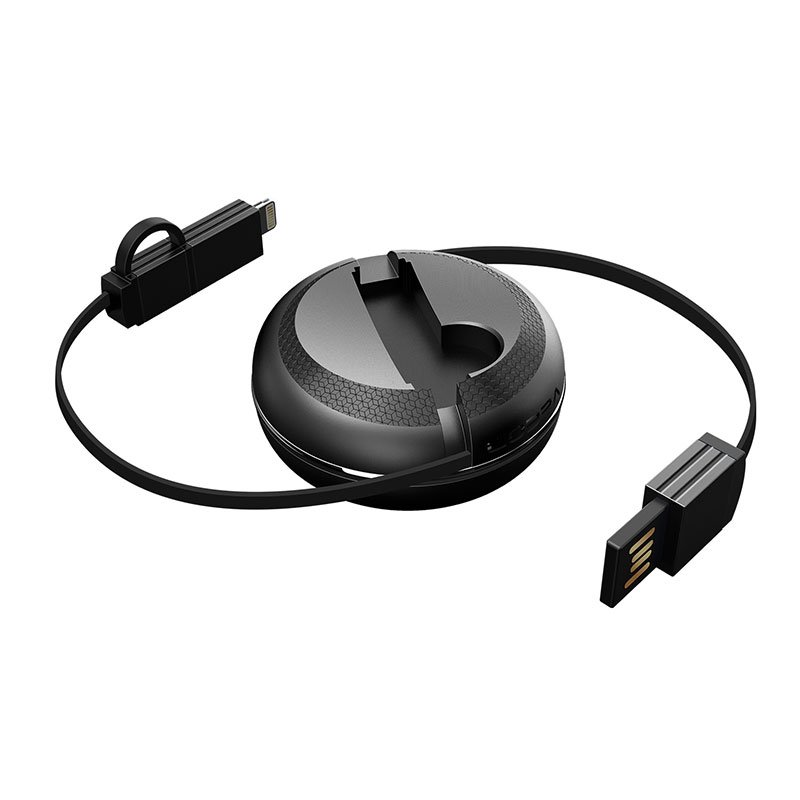 iWalk Retractable 2 in 1 Micro USB and Lightning Cable - Black - Image 2