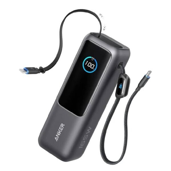 Anker Power Bank 25000mAh 165W Built-In USB-C and Retractable Cable, A1695H11, Black