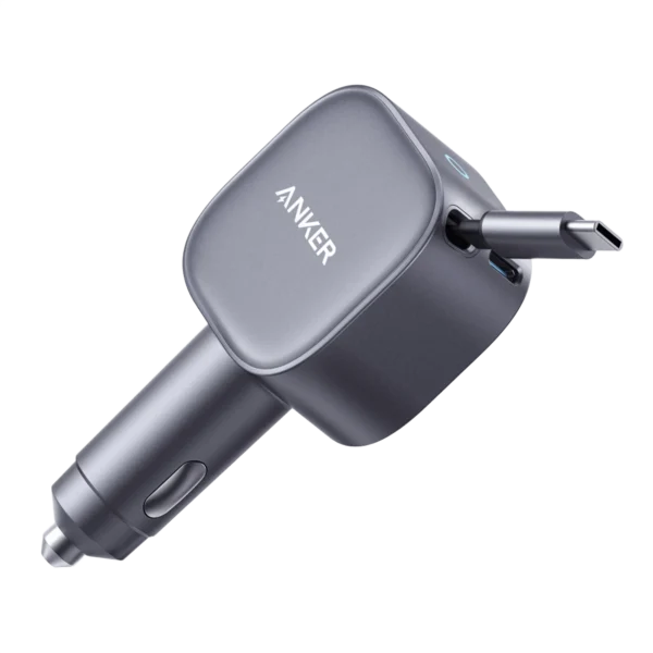 Anker USB-C Car Charger(75W Max Ultra-Compact Type-C Fast Car Charger with Built-In Retractable Cable)