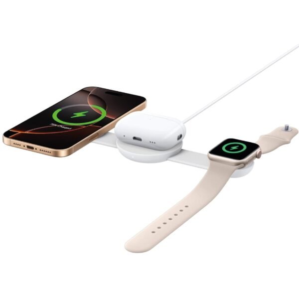 Anker MagGo Wireless Charging Station (3-in-1, Foldable Pad) with Adapter and Cable, White