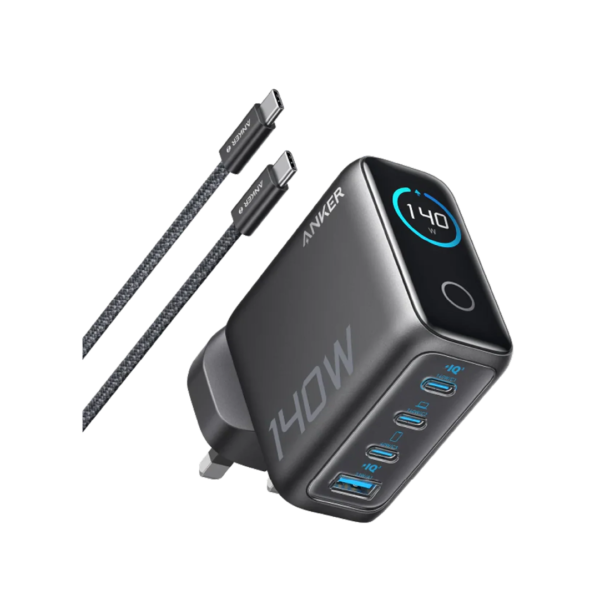 Anker Charger (140W, 4-Port, PD 3.1) with USB-C Cable, Dark Gray