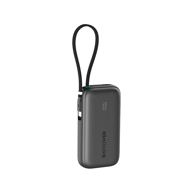RAVPower PD 45W 10000mAh Power Bank with Built-in USB-C Cable - Black