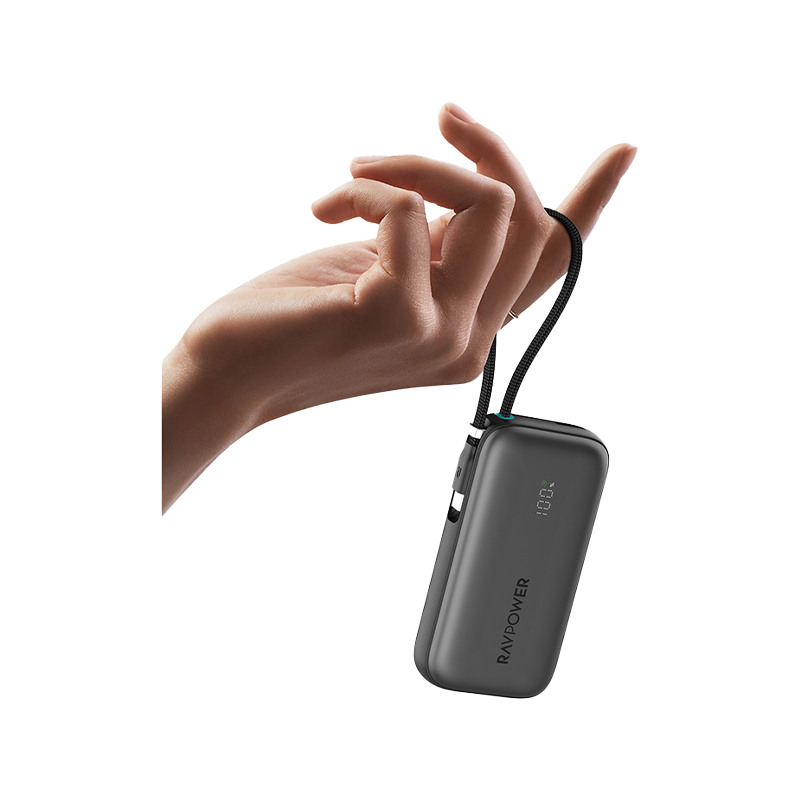 RAVPower PD 45W 10000mAh Power Bank with Built-in USB-C Cable - Black