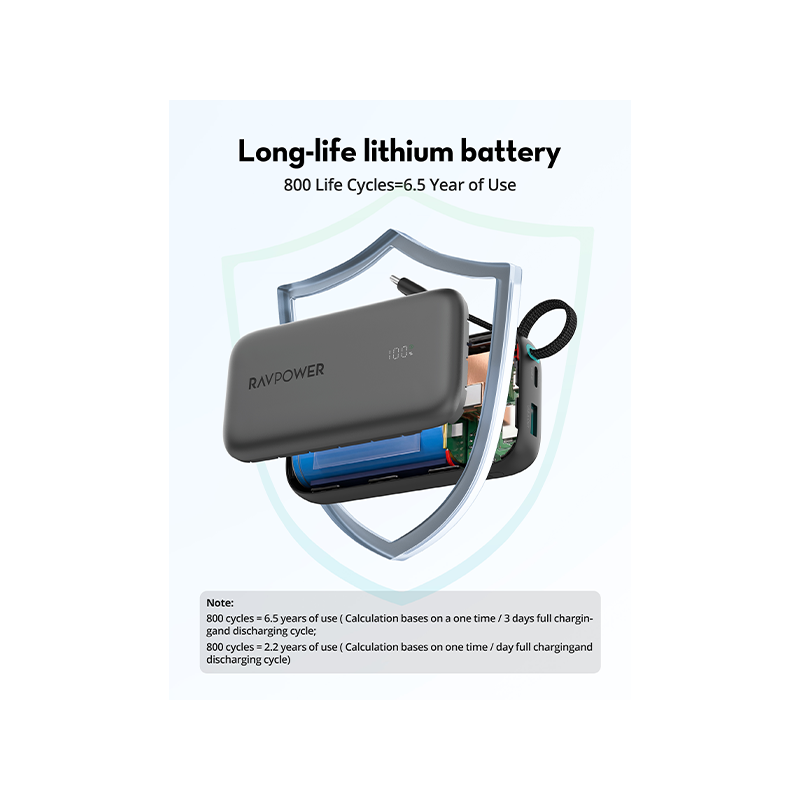 RAVPower PD 45W 10000mAh Power Bank with Built-in USB-C Cable - Black