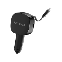 RAVPower PD 60W Car Charger with Built-in USB-C Cable - Black