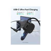 RAVPower PD 60W Car Charger with Built-in USB-C Cable - Black