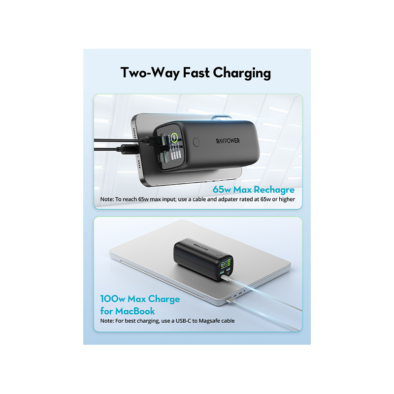 RAVPower PD 100W 20000mAh 4-Port Digital Display Power Bank - Black