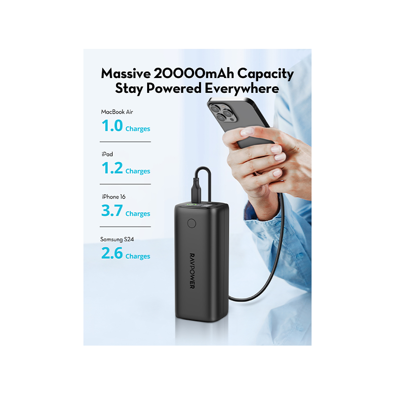 RAVPower PD 100W 20000mAh 4-Port Digital Display Power Bank - Black