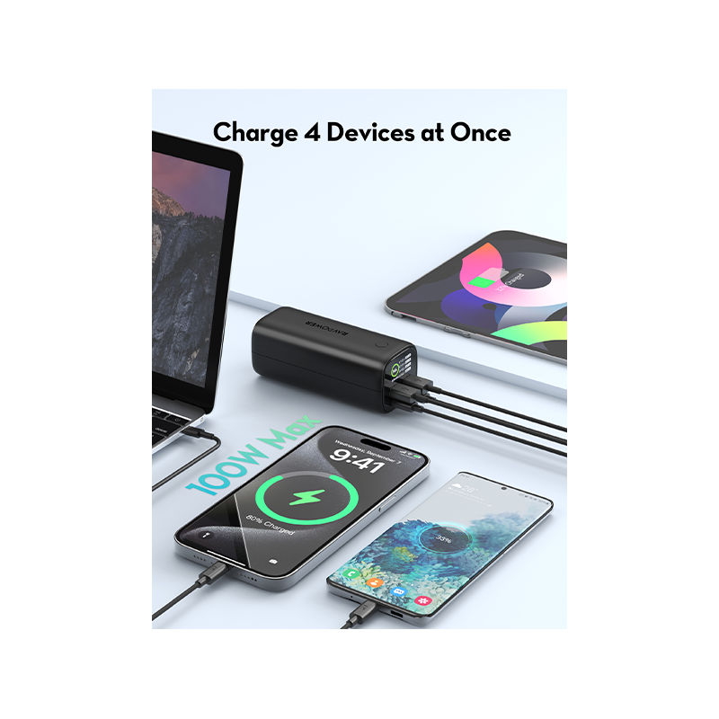 RAVPower PD 100W 20000mAh 4-Port Digital Display Power Bank - Black