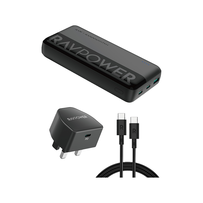 RAVPower 3-in-1 Charging Combo (20000mAh Power Bank + 20W USB-C Wall Charger + 60W USB-C Cable)
