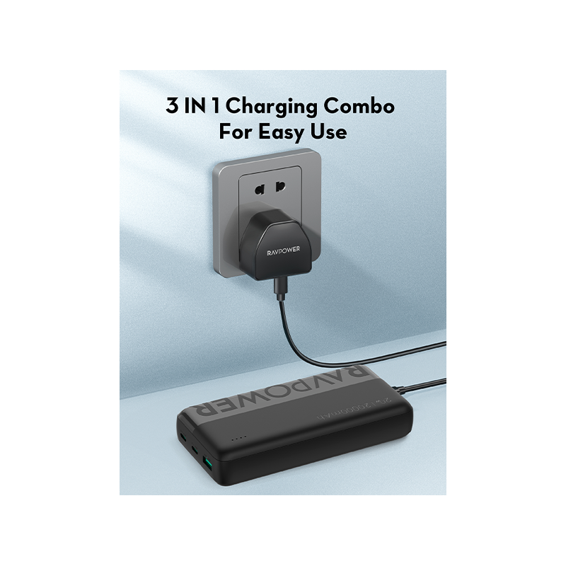 RAVPower 3-in-1 Charging Combo (20000mAh Power Bank + 20W USB-C Wall Charger + 60W USB-C Cable)