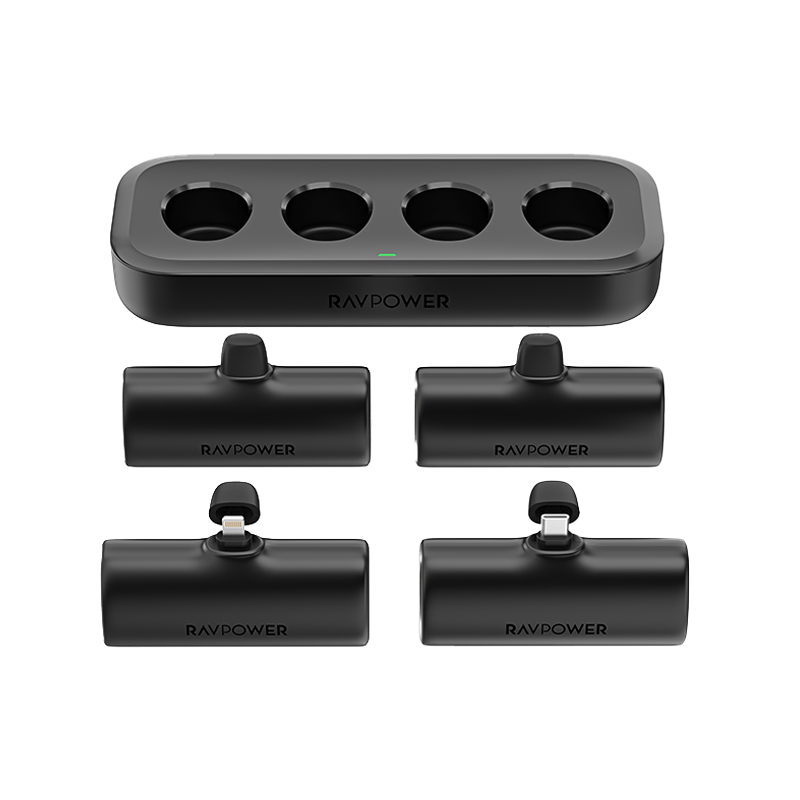 RAVPower 4-in-1 Power Bank Station (2 x USB-C + 2 x Lightning) 4 x 5000mAh - Black