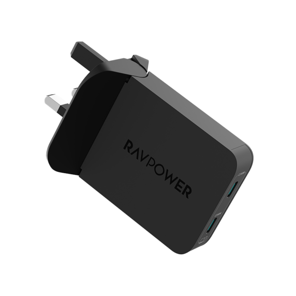RAVPower GaN PD 60W 2-Port USB-C Foldable Wall Charger, Black