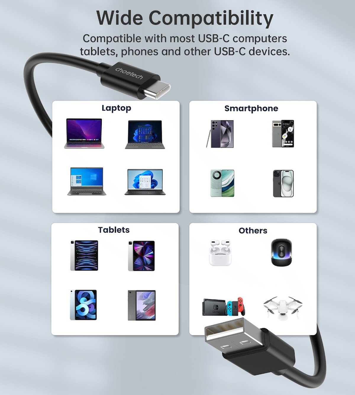Choetech USB-A to USB-C PVC Cable 2m, Black