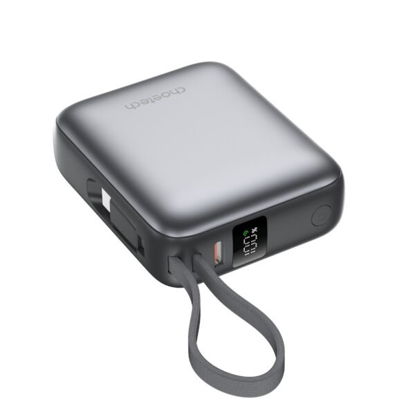 Choetech PowerLeap Mini 10000mAh 35W Power Bank with Built-in USB-C Cable & Display, Grey