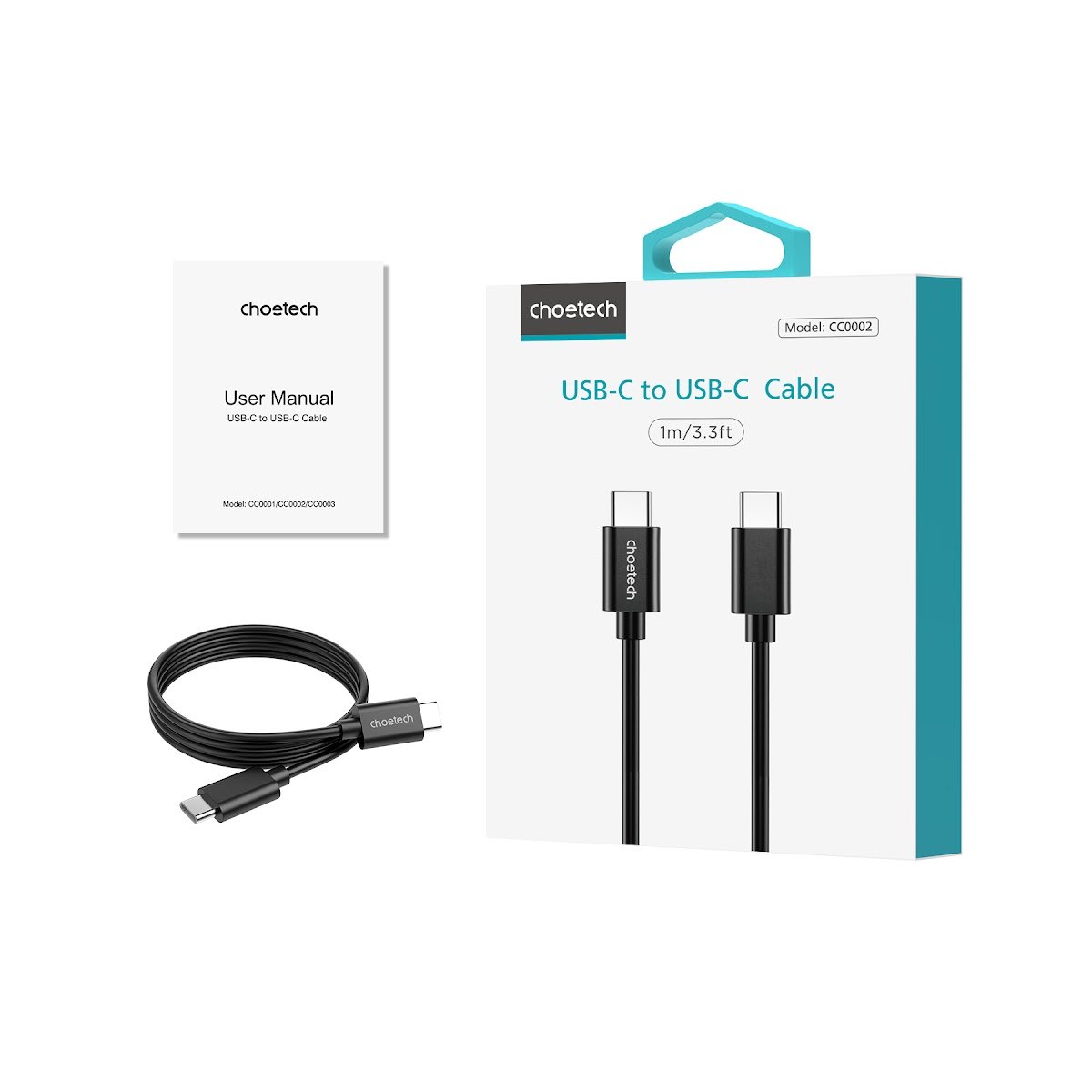 Choetech USB-C to USB-C PVC Cable 1m, Black