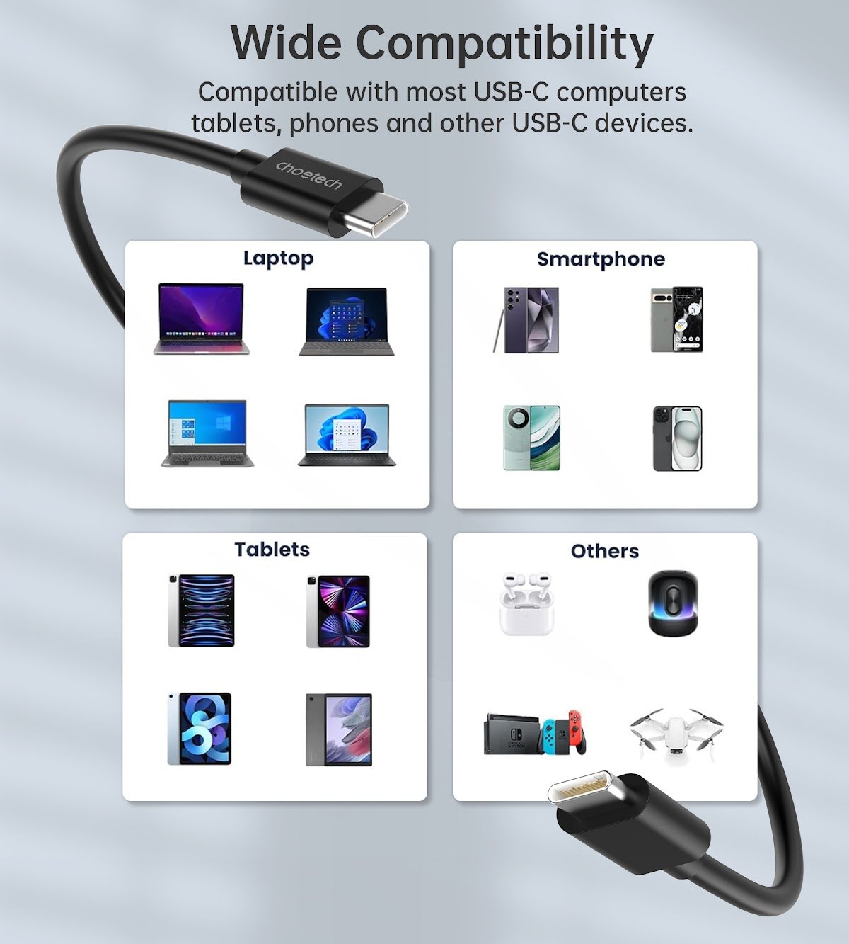 Choetech USB-C to USB-C PVC Cable 1m, Black