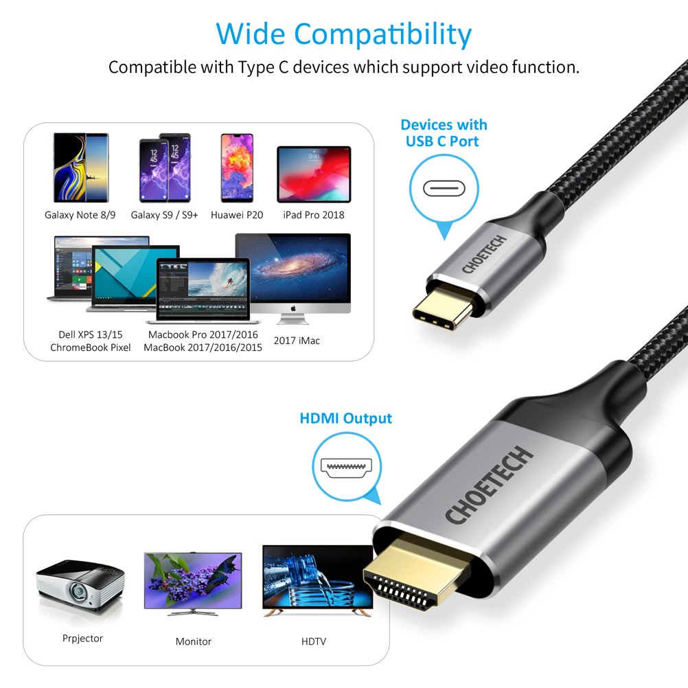 ch0019-4 Choetech USB-C to HDMI Cable 4K@60Hz