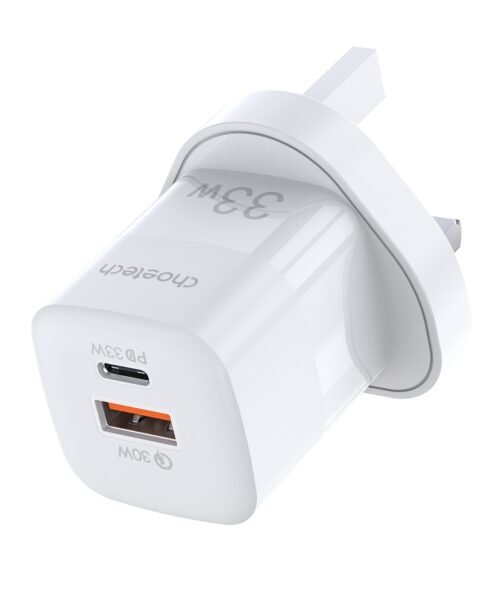 Choetech PowiX 33W PPS USB-C + USB-A Wall Charger, UK Plug, White