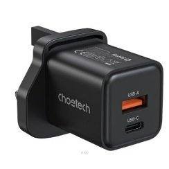 Choetech 35W GaN USB-C + USB-A Wall Charger, UK Plug, Black