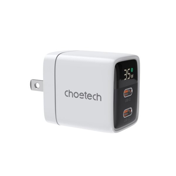 Choetech NexGen 35W GaN Dual USB-C Charger with Display, White