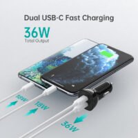 Choetech ZapUp 60W Dual USB-C Car Charger, Black