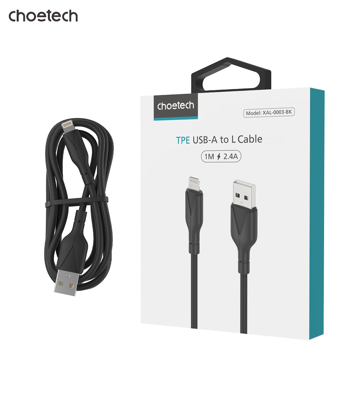 Choetech USB-A to Lightning Silicone Cable 1m, Black